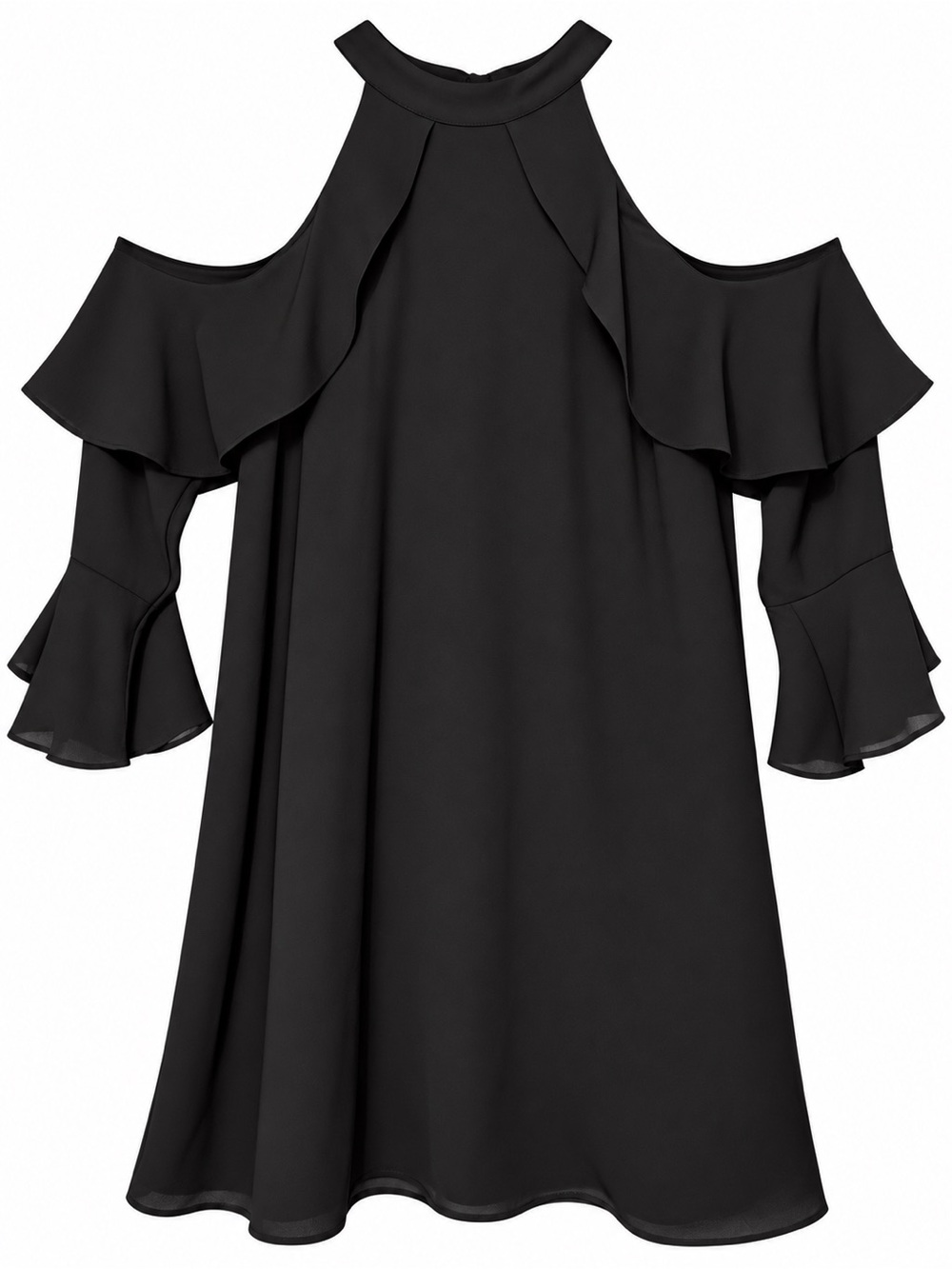 entro Black Cold-Shoulder Ruffle Mini Dress
